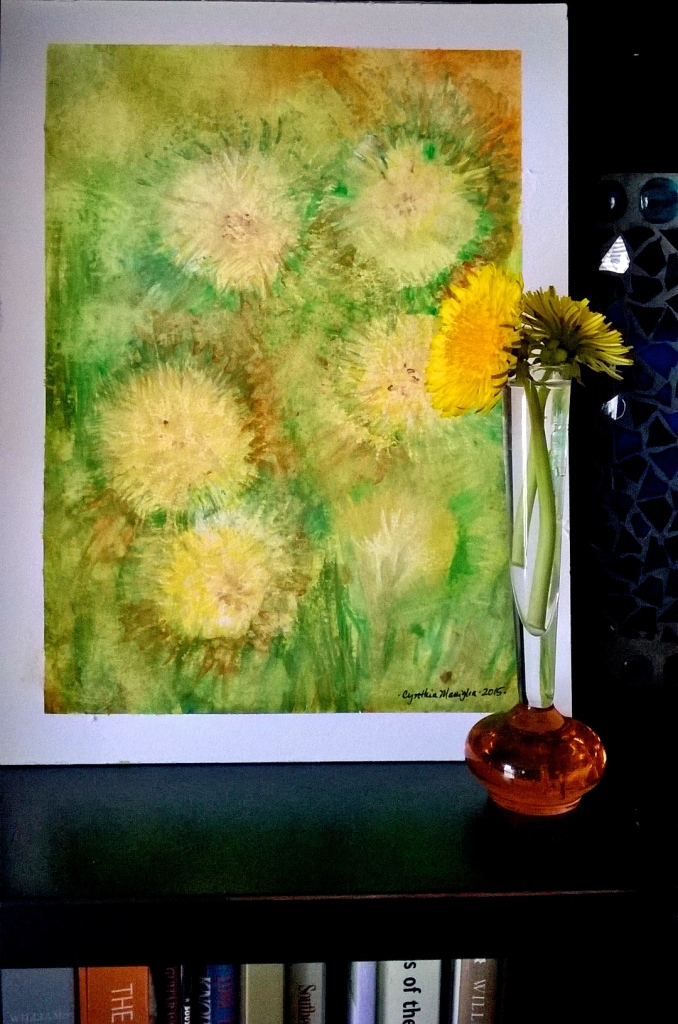 Dandelions | watercolor, wax resist and gouache