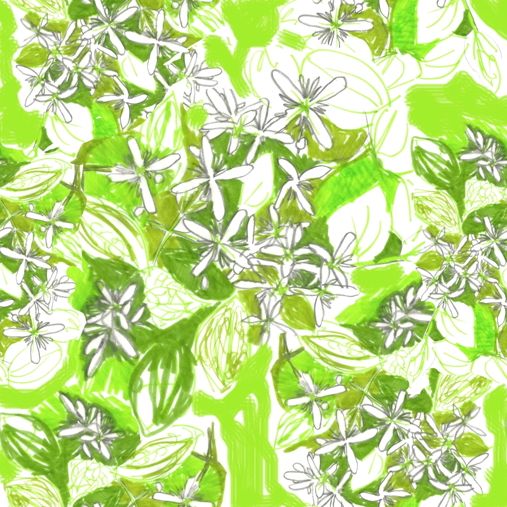 White flowers and green leaves. C. Maniglia, 2015.