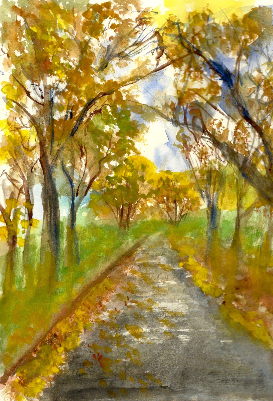 The Street With The Yellow Trees, C. Maniglia 2015 - watercolor in journal
